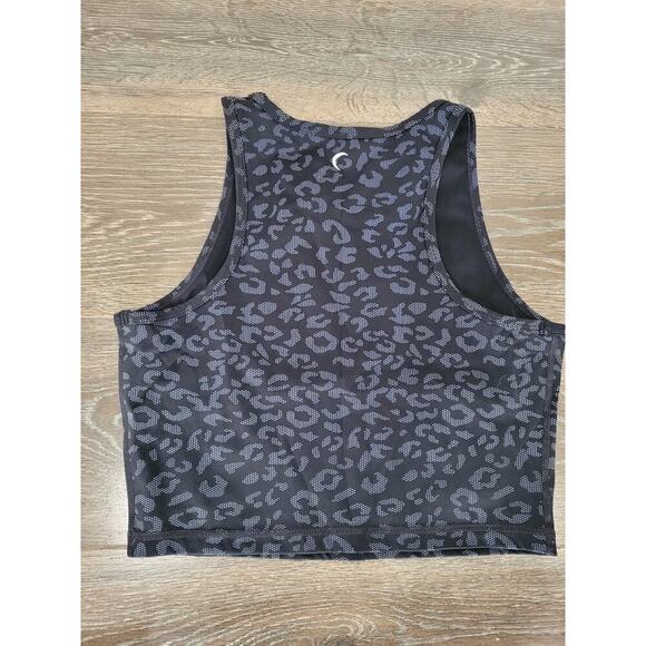 Zyia Active‎ Women's Black Animal Print Crop Top Shirt size Large #9 - Picture 2 of 3